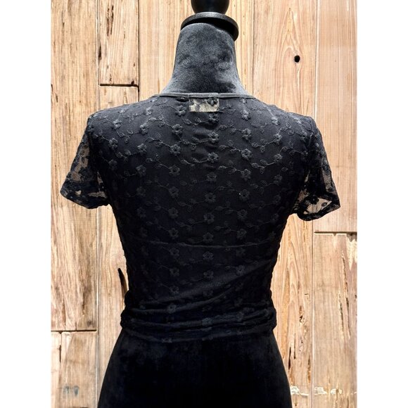 PINS AND NEEDLES WOMEN'S SHEER CROP TOP / MEDIUM / BLACK - Picture 2 of 5